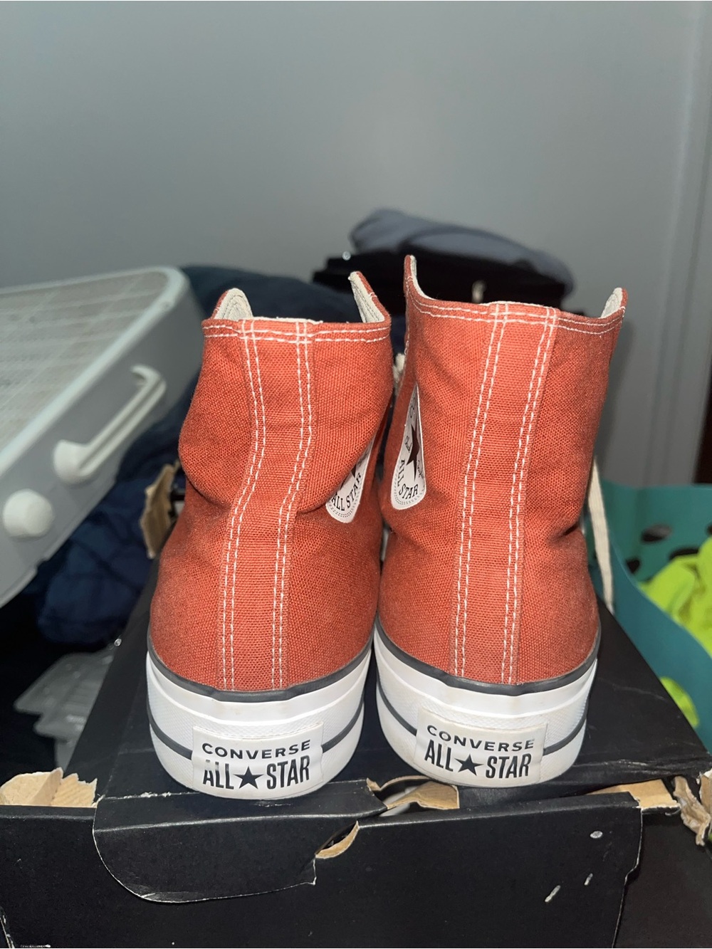 Converse High-Top Canvas Sneakers in Rust Orange with White Sole - Picture 2 of 5